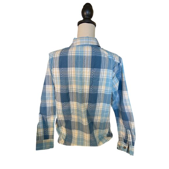Alfred Dunner Women Shirt Medium Blue Plaid Long Sleeve ButtonUp Preppy Academia - Picture 2 of 8